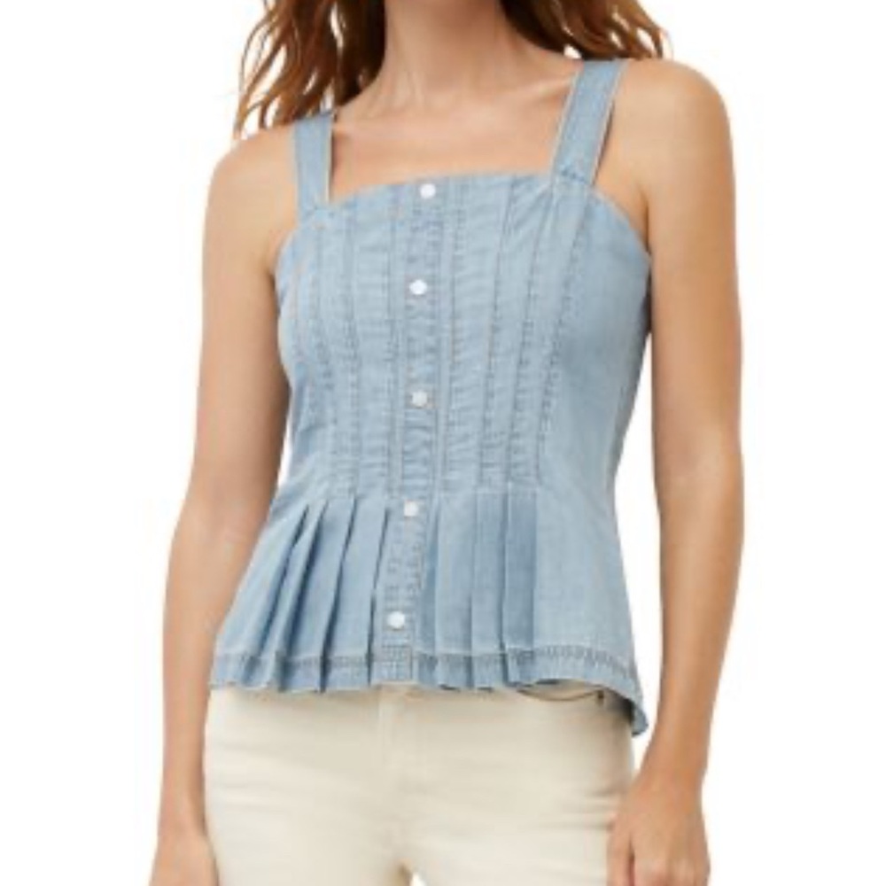 Veronica Beard Laura denim button peplum tank top shirt 2